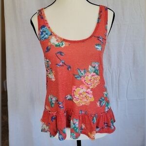 American Eagle salmon floral linen blend peplum tank top M